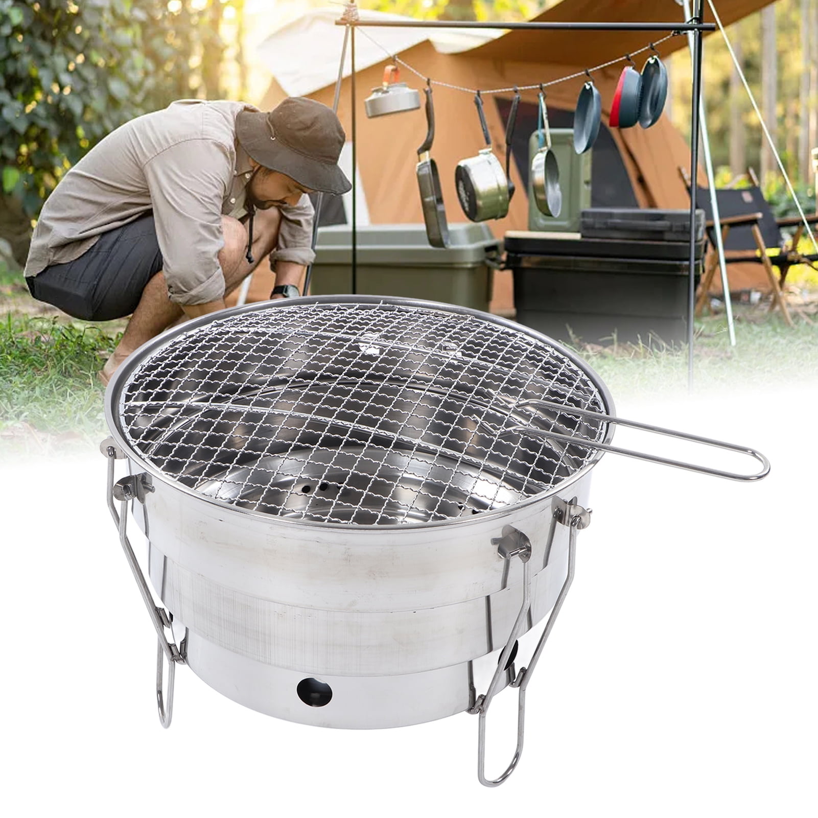 NFTIGB Portable Charcoal Barbecue Grill Stove, Stainless Steel Detachable BBQ Tabletop Hibachi Grill for Home, Outdoor Cooking, Camping, and Picnic (11.8 inches / 30 cm)