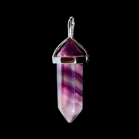 Amethyst Purple Quartz Bead Necklace - Natural Crystal Gemstone Hexagonal Point Bead Pendant Chakra Necklace + Chain