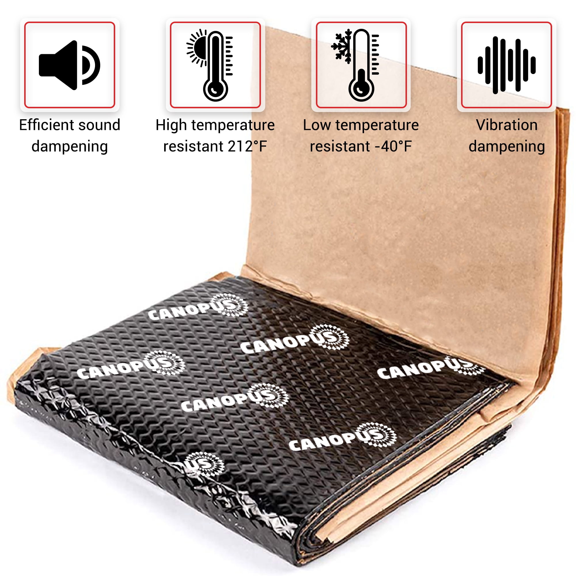 CANOPUS Car Sound Deadening Mat, 80 mil 10 sqft, Pack of 10 Sheets, Butyl Sound Deadener Mat, Audio Car Sound Dampening Material for Car Trunk, Door, Floor and Ceiling, Black
