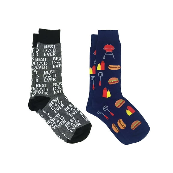 Father's Day Novelty Socks Best Dad Ever and BBQ Grill Hot Dogs Hamburger Socks
