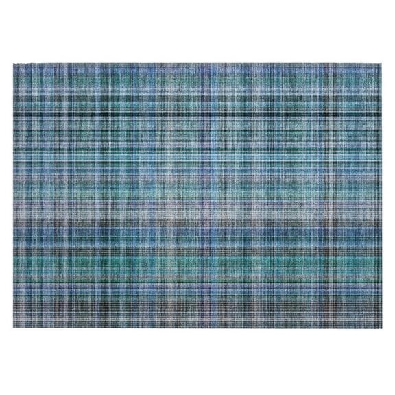 HomeRoots 561930 2 x 3 ft. Teal Plaid Washable Non Skid Indoor Outdoor Rectangle Machine Woven Area Rug
