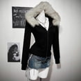 thumbnail image 2 of RDKTPXZ Women's Plush Fur-Style Trim Zip-Up Hoodie, Fitted Hooded Jacket with Pockets, 2 of 6