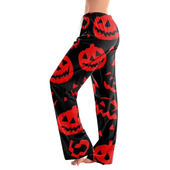 JULMCOMO Halloween Pajamas Pants for Women Pumpkin Blood Bat Print Drawstring Elastic Waisted Trendy Pj Pants Cute Print Comfy Loose Lounge Pjs Red M