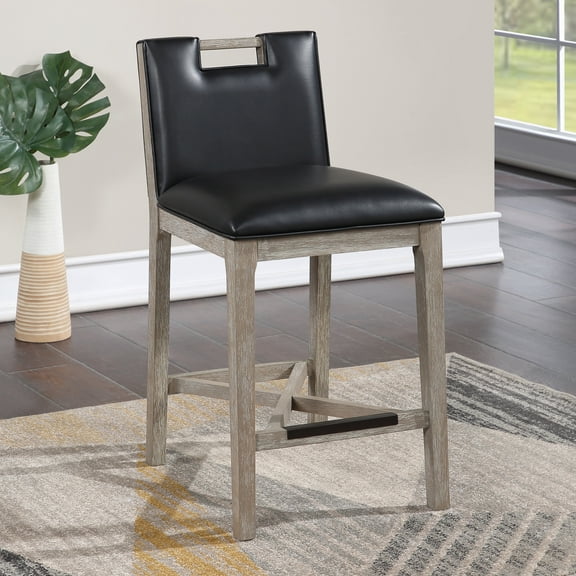 American Woodcrafters Jordan Solid Wood and Black Faux Leather Counter Stool