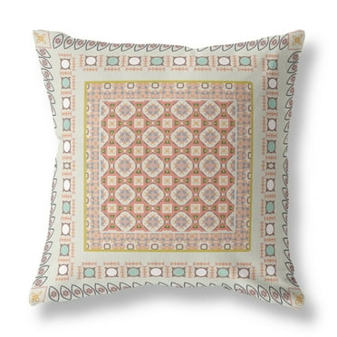 Floral Windows Throw Pillow in Off-White and Orange 20x20