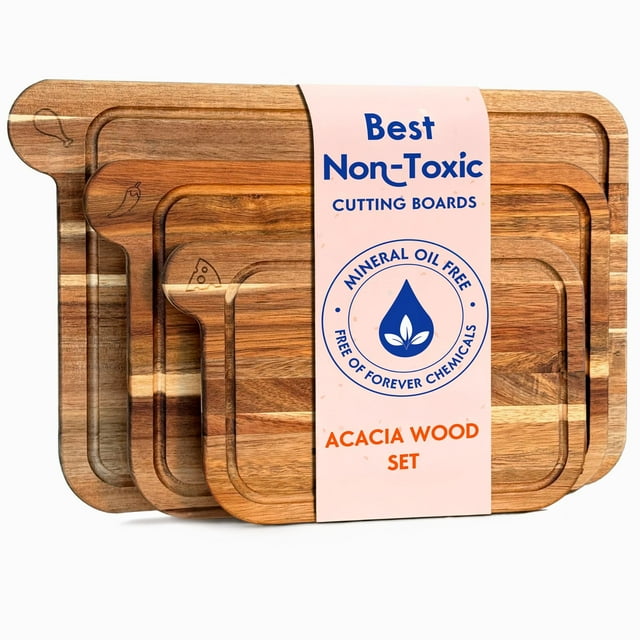 Set de tablas de cortar Ziruma de madera de acacia no tóxica, 3 piezas