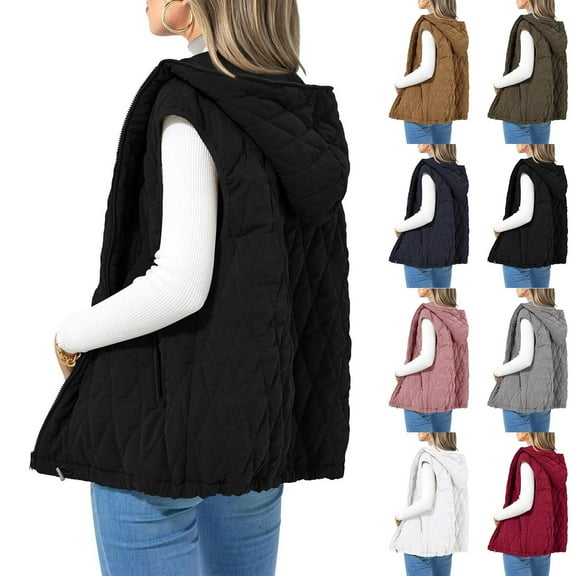 ATOYSOY Women's Fall Vest Casual Sleeveless Hooded Zip Up Jacket Trendy Winter Coat Outerwear Green L