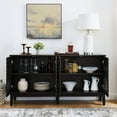 thumbnail image 3 of GZXS 4-Door Buffet Sideboard with Geometric Design, Solid Wood Base and Adjustable Shelves, Mid-Century Farmhouse Storage Cabinet, 60.5"L x 15.75"W x 31.9"H, Black, 3 of 7