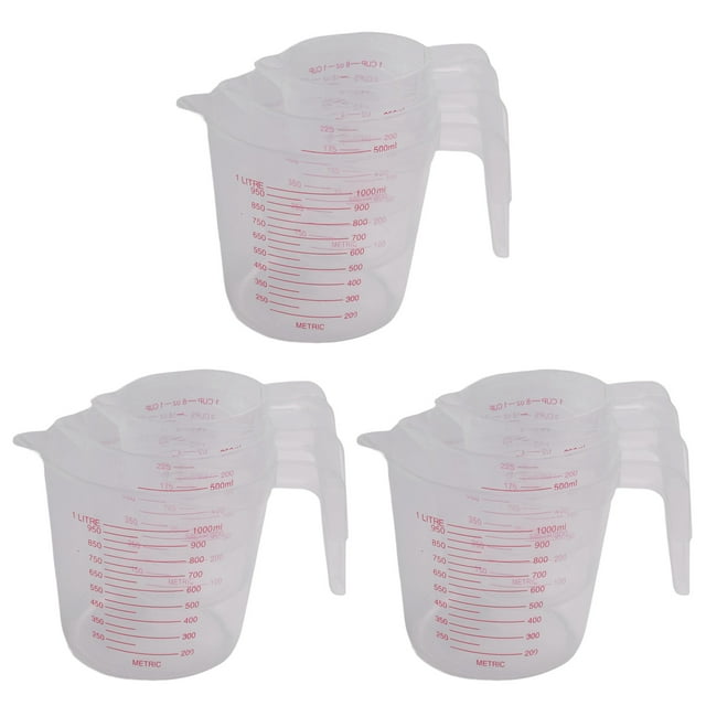 9Pc Plastic Measuring Jug Set Large 4 Cup, 2 Cup and 1 Cup Capacity BPA Free Measuring Beakers with Angled Grip