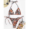 thumbnail image 3 of Bikini ZAFUL Triangle de 2 piezas, halter, corte alto, negro, estampado floral S, 3 of 5