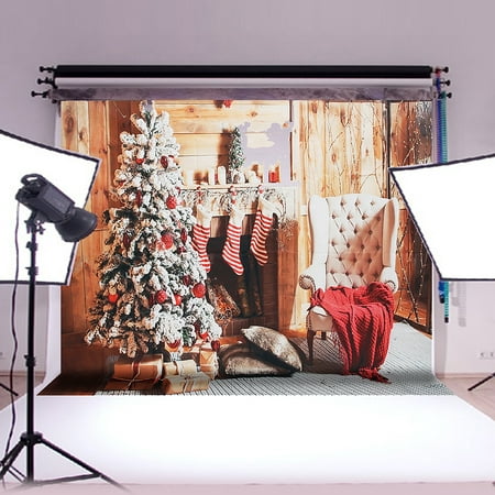 7x5FT Christmas Stocking & Christmas Tree Photography Vinyl Backdrop Background Photo Studio Props