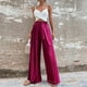 thumbnail image 3 of Pantalones De Pierna Ancha Plisados De Talle Alto Color Puro Con Cinturón Ajuste Casual Pantalones De Pierna Ancha Plisados Para Mujer Amaranto L, 3 of 7
