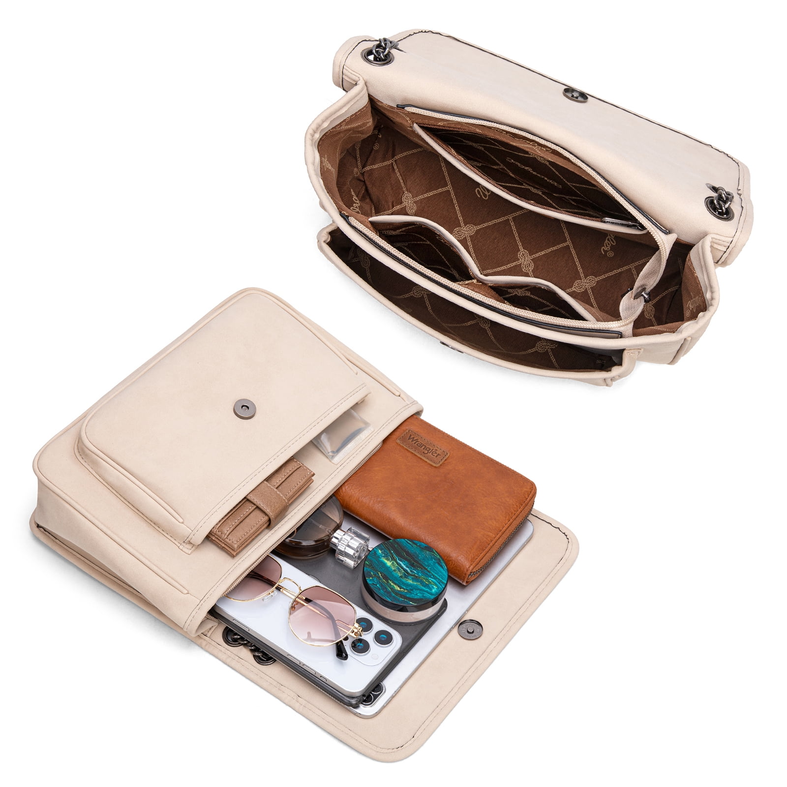 Wrangler Shoulder Bag for Women Retro Purses and Handbags Crossbody Bags with Chain Strap, Beige