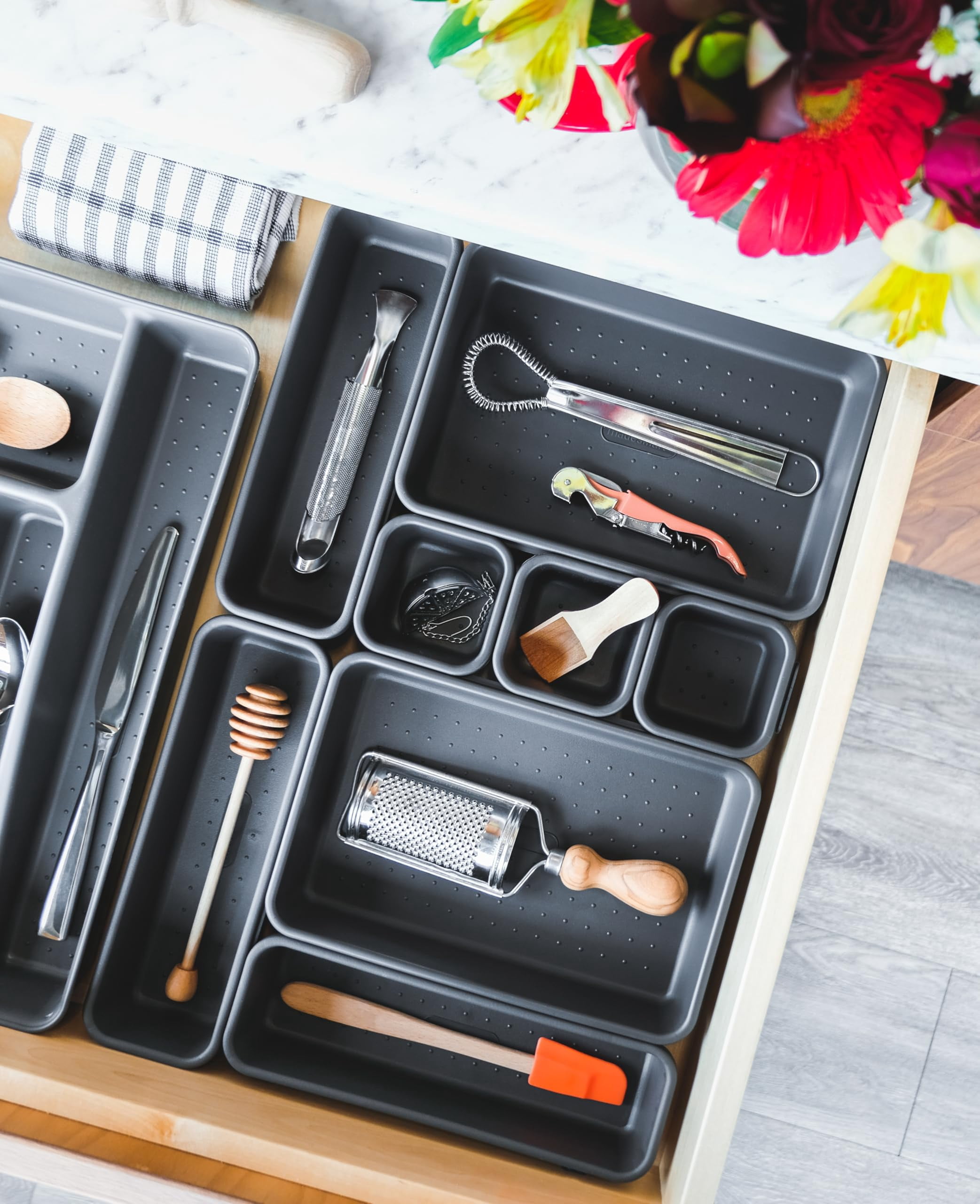 Madesmart 59601 Interlocking Drawer Organizer Storage Bins - Granite