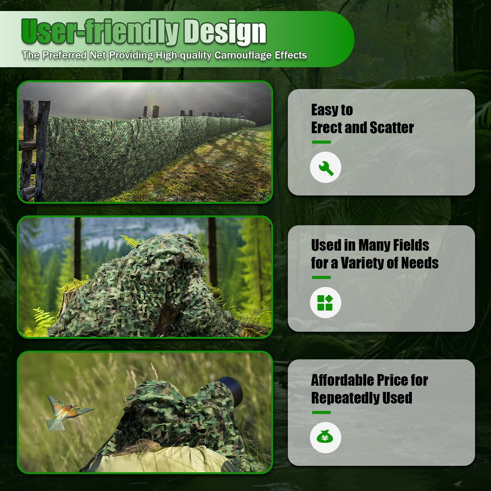 19.68*26.24ft Woodland Leaves Military Camouflage Net Hunting Camo W/String Netting