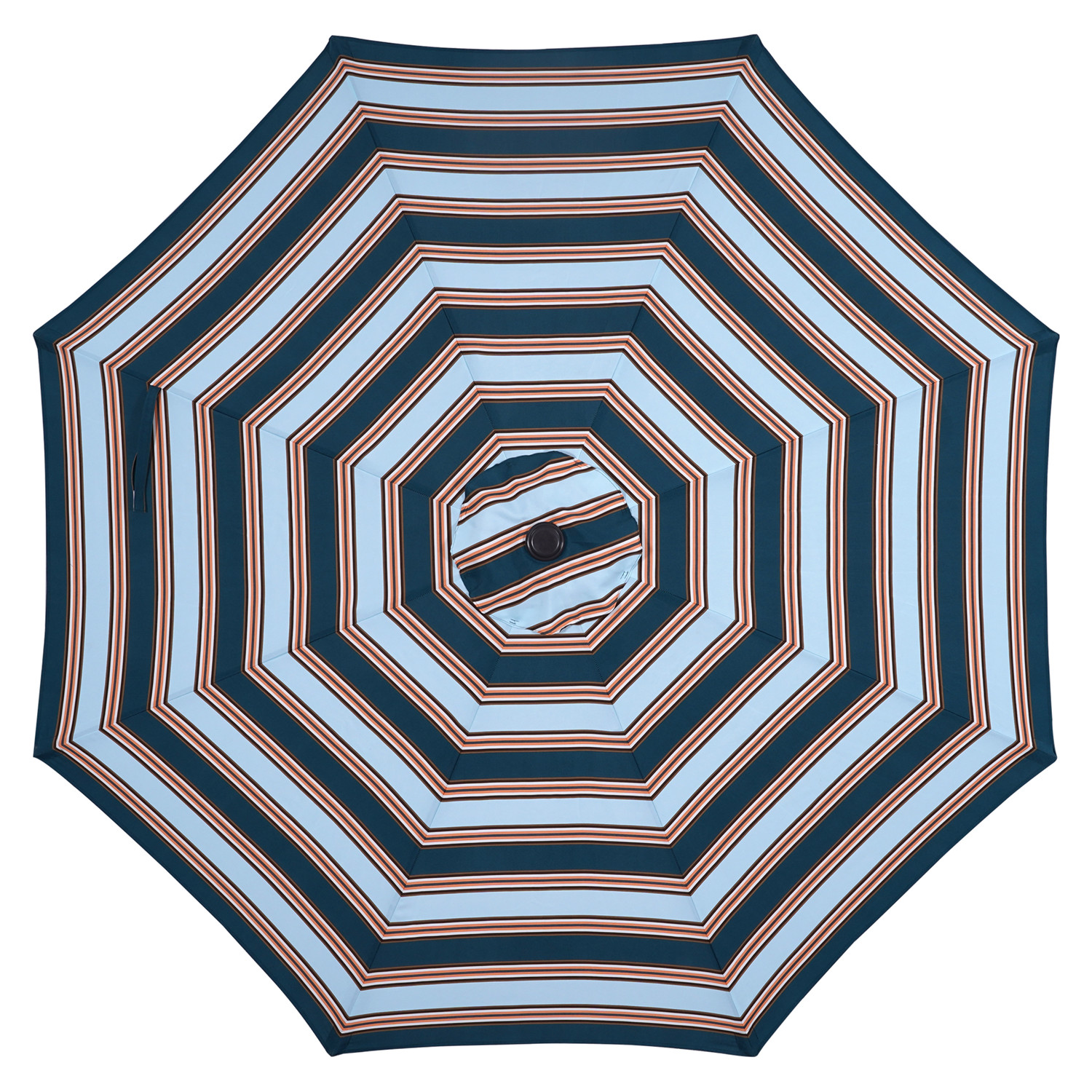 CozyHom Outdoor Outdoor 9 Ft Stripes Round Crank Premium Patio Umbrella, Market Table Umbrellas With Push Button Tilt And Crank Pool Umbrella, Blue & Brown striped