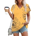 thumbnail image 2 of Summer Dressy Blouses for Women Pleated Short Sleeve Tunic Tops Casual Floral Shirts V-Neck Solid T-shirts Summer Vacation Beach Fashion Plus Size S-XXL, 2 of 6