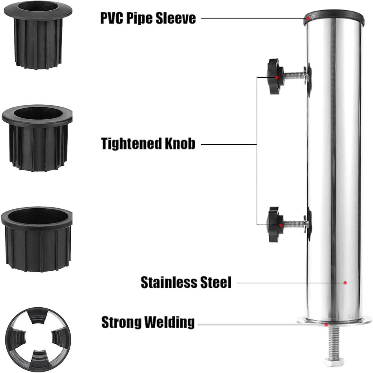 Patio Umbrella Stand Base,Deck Mount Umbrella Holder,Universal Parasol Standpipe with 3 Pieces  Reducing Ring,Umbrella Baser Standpipe for Granite, Cement Panel