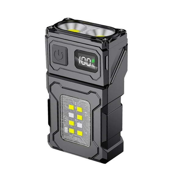 Small Flashlight Rechargeable Compact Pocket Work Light Mini EDC Torch with 6 Modes COB Side Light Digital Display Worklight