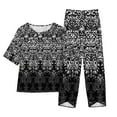 thumbnail image 4 of YABCSAZ Lounge Sets for Women 2 Piece Round Neck Tops Floral Printed and Elastic Waist Pants with Pockets Summer Casual Loose Soft Comfortable Sets, 4 of 4