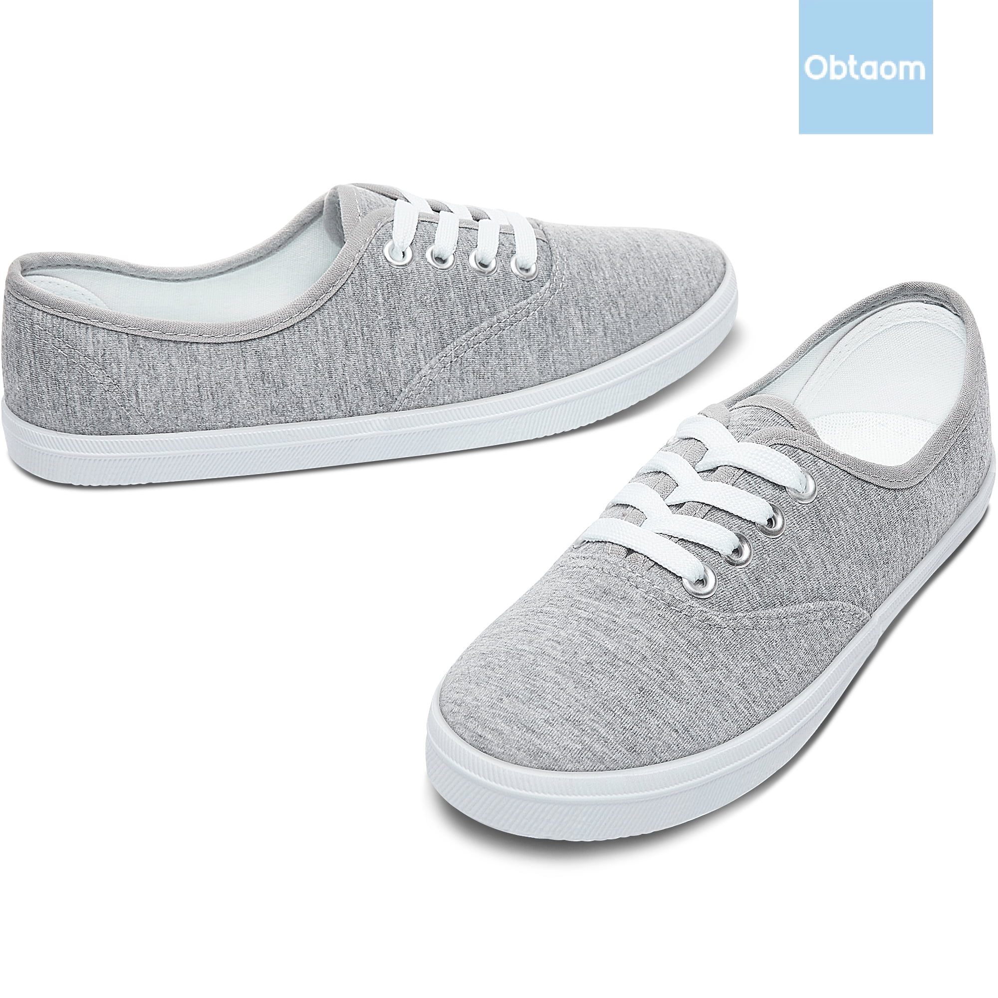 Obtaom Women’s Canvas Sneakers Fashion Lace Up Canvas Shoes,Low Top Casual Flat,Lightweight Tennis Shoes.(Gray,US10)
