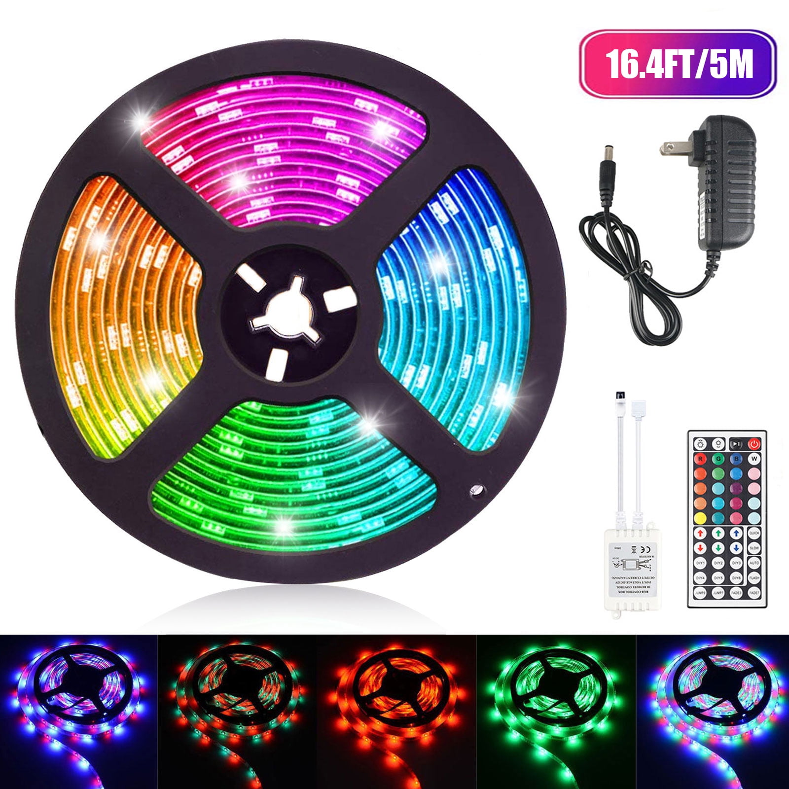 Details about   5M 16.4ft RGB Waterproof 300 LED 3528 SMD Flexible Strip Light 12V+Remote+Power 