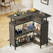 Tribesigns L-Shaped Liquor Bar Table with Stemware Racks and 2-Tier Shelves Corner Mini Bar Cabinet Coffee Bar Table