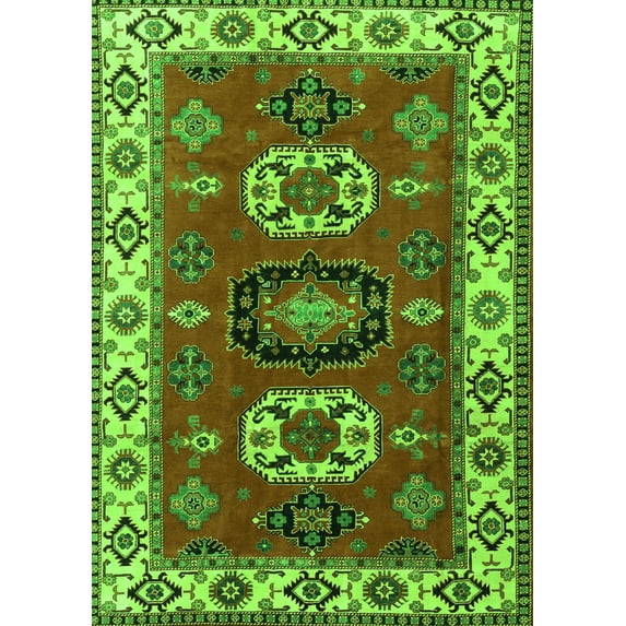 Ahgly Company Indoor Rectangle Geometric Green Traditional Area Rugs, 5' x 7'