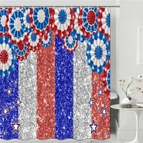 July 4th Shower Curtain, Blue and Red Stars Stripe American Flag Bathroom Decor Bath Curtain, President's Day Independence Day Polyester Fabric Shower Curtain Set with Hooks
