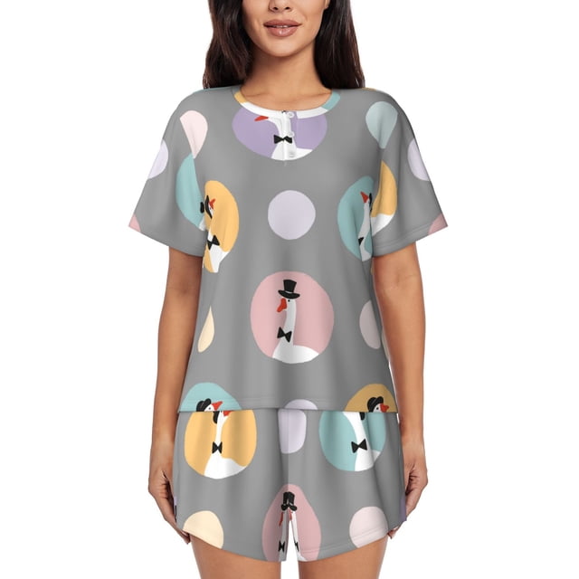 Fotbe Cute Geese Conjunto de Pijama Estampado para Mujer, 2 Piezas, Ropa de Dormir con Camiseta de Manga Corta y Shorts Suaves-Medium