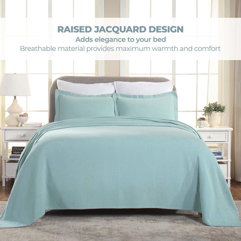 Supeior Paisley Cotton Decorative 3-Piece Bedspread Set, All Season Breathable Bedspreads, Queen, Aqua