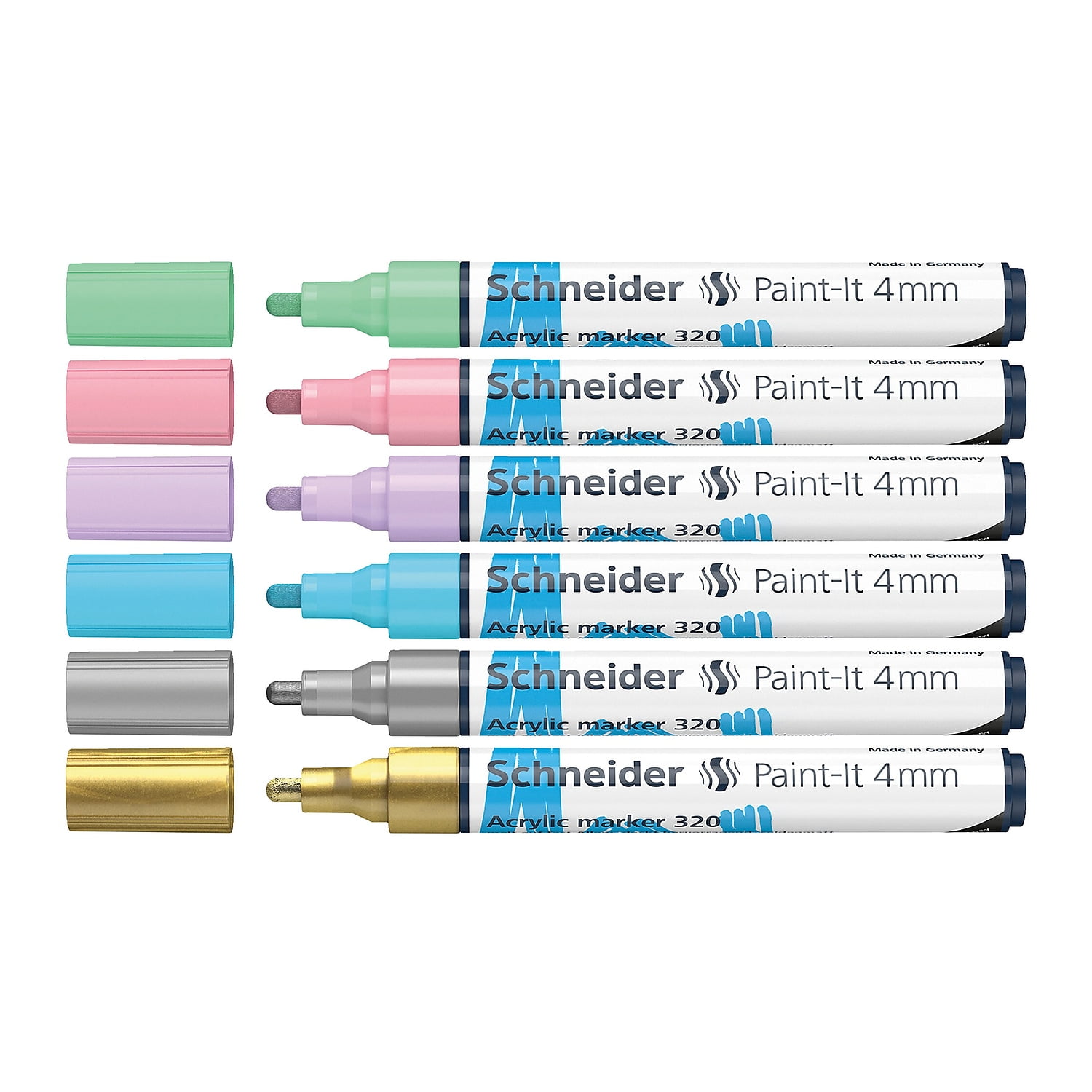 Schneider Paint-It 320 Acrylic Markers, 4 mm Bullet Tip, Wallet, 6 Assorted Pastel Ink Colors
