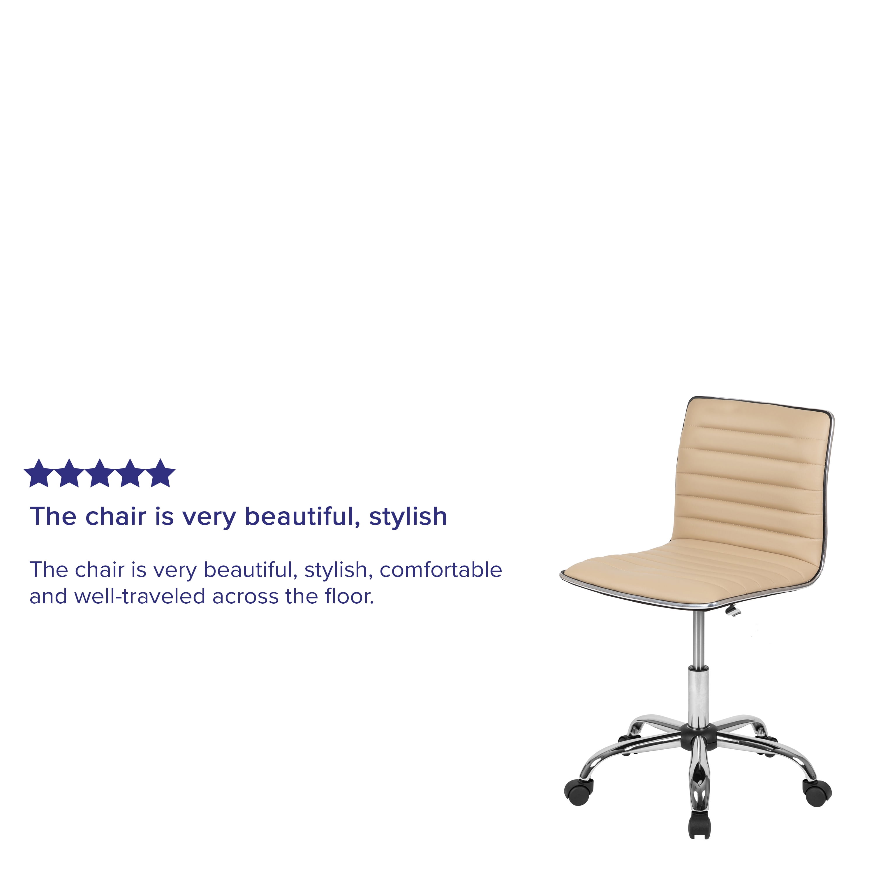 Merrick Lane Home Office Chair Ergonomic Tan Ribbed Low Back and Seat Armless Contemporary Computer Desk Chair with Chrome Border