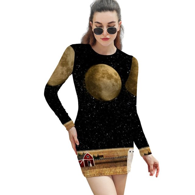 Harvest Moon Robe Évasée Col Carré Élégante Mode Féminine Imprimée Automne