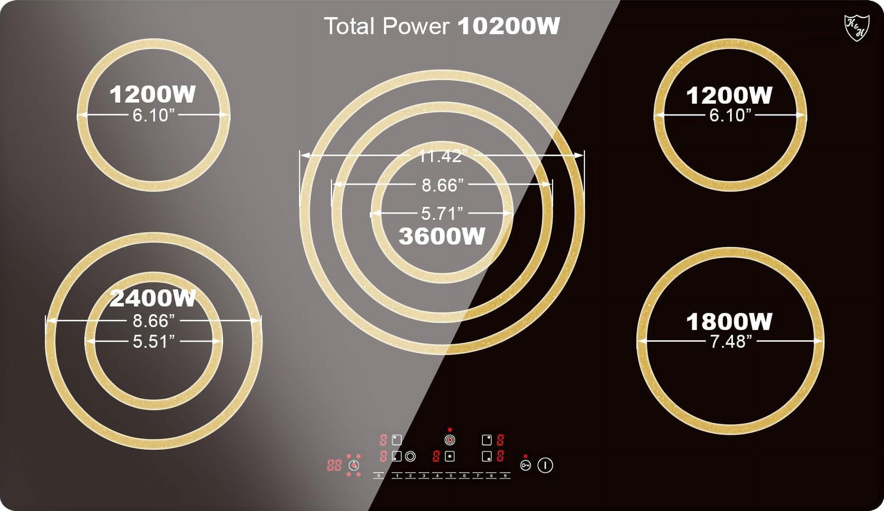 K&H German Designed 5 Burner 36 inch Built-in Kitchen Stove Top Electric Radiant Ceramic Kitchen Cooktop Touch Control 240V 9600W CE36-10208