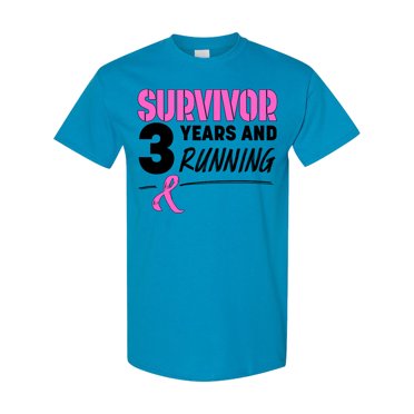 Inktastic Breast Cancer Survivor 3 Years and Running with Pink Ribbon T-Shirt