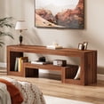 thumbnail image 2 of Finmind 63-inch TV Console Stand for 55/60/65/75-inch TVs, Farmhouse Entertainment Center with Open Storage Shelves, Walnut, 2 of 12