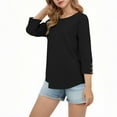 thumbnail image 3 of FAIWAD Girls Tops Casual Crew Neck 3/4 Sleeve Button Shirts Kids Casual Cute Plain Blouses, 5-15Y, 3 of 9