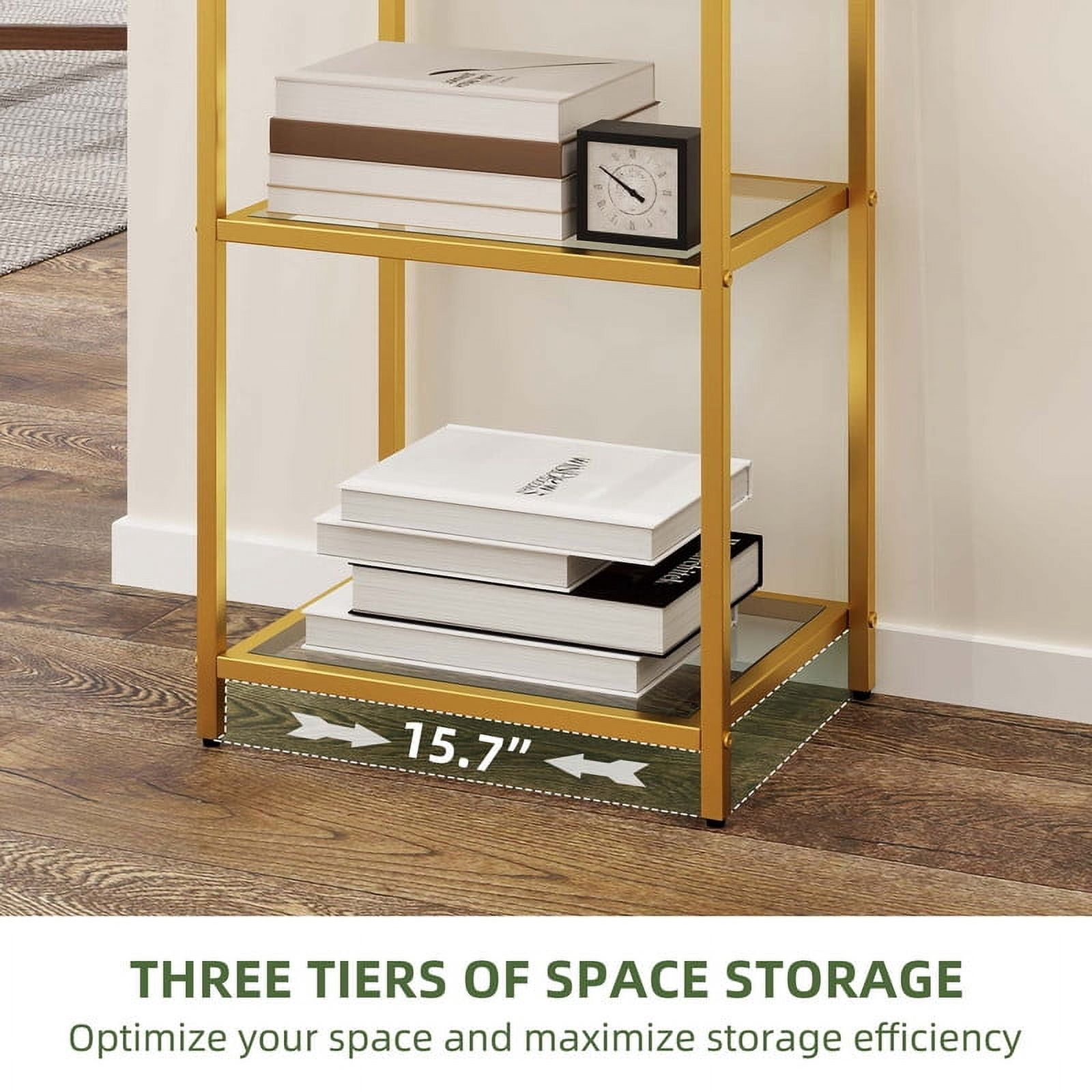 Uforic 6 Tier Modern Bookshelf, Tempered Glass Narrow Bookshelf, Open Display Bookcase, Gold Shelf Unit for Home Office, Living Room