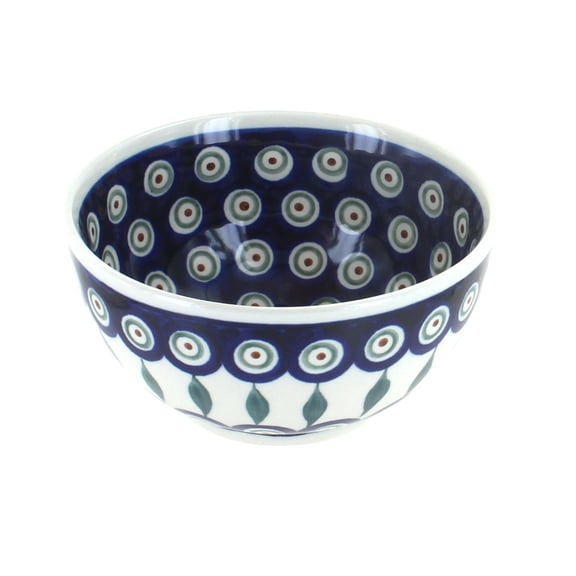 Blue Rose Polish Pottery Peacock Dessert Bowl