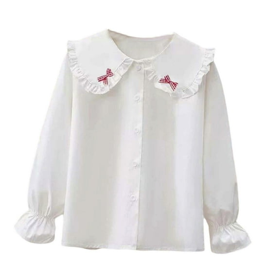 MEZZALL Kids Girls Long Sleeve Party Blouses Kids Solid Color Elegant Ruffled Button Down Shirts School Tops Soft Streetwear
