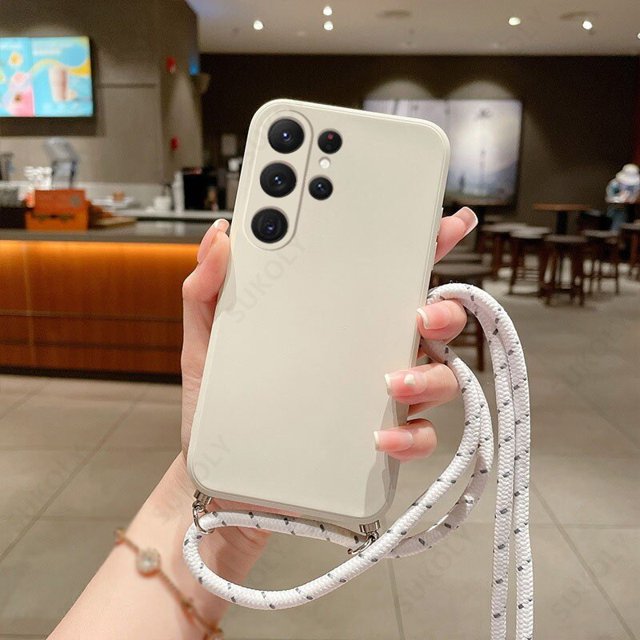 Funda de silicona líquida con correa para el cuello para Samsung Galaxy A51 A71 A54 A70 S20 FE S23 Plus A21S A32 A73 A53 5G A52 A72 A12 S21 S22 Ultra Fivean unisex