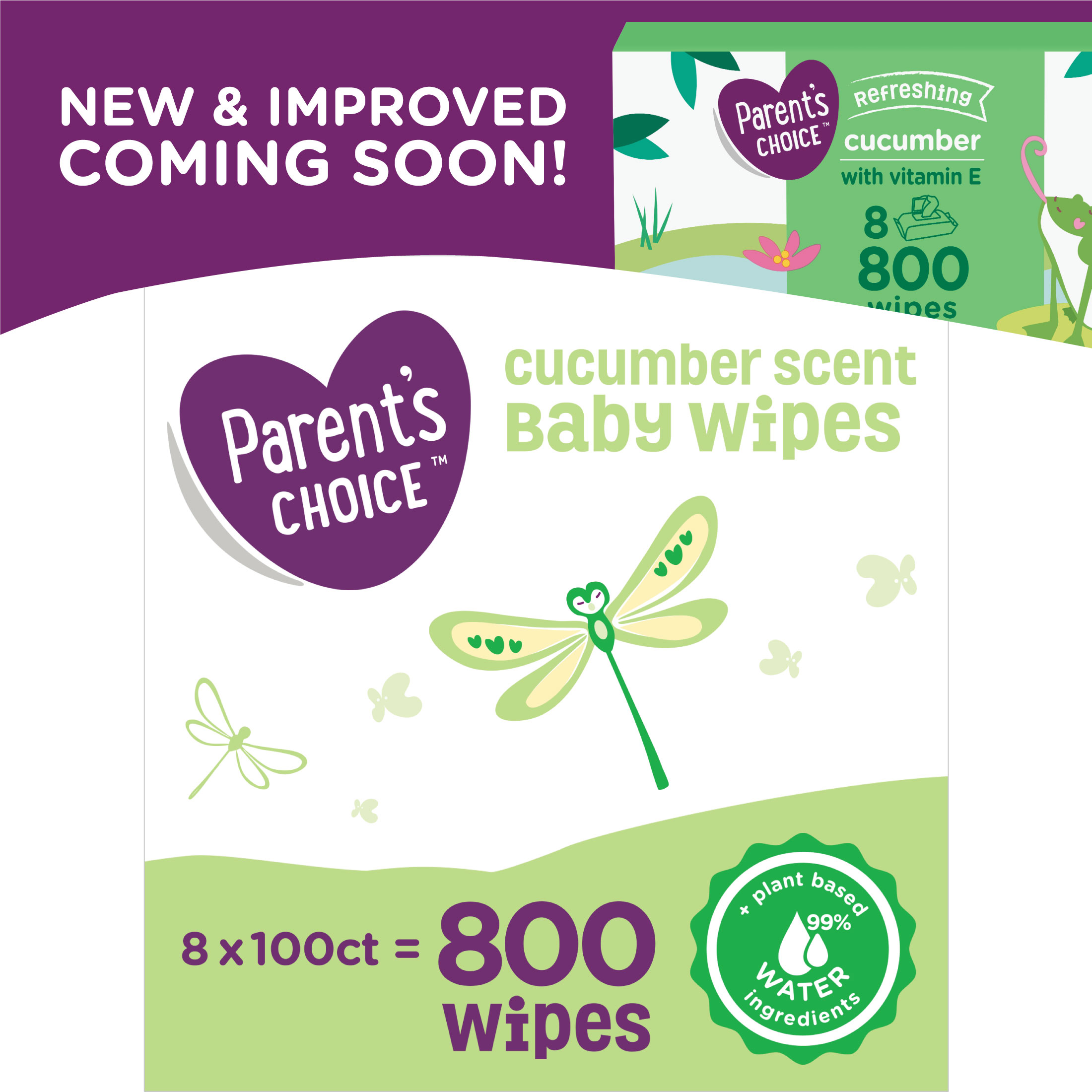 Parent's Choice Cucumber Scent Baby Wipes, 8 packs of 100 (800 count