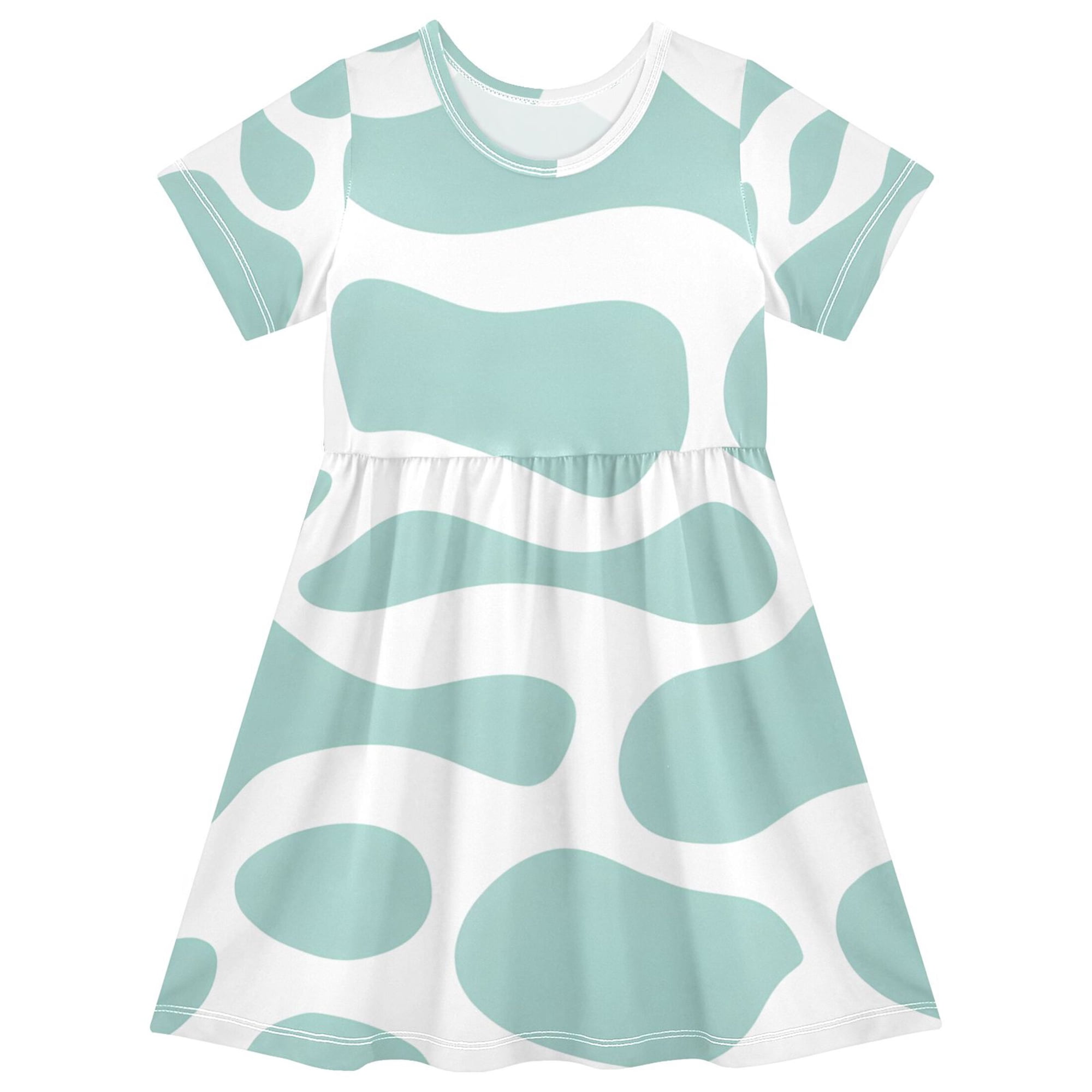 Teal Drop Shapes Girls Short Sleeve Dress A Line Sun Protection Breathable Comfort Sundress 2T