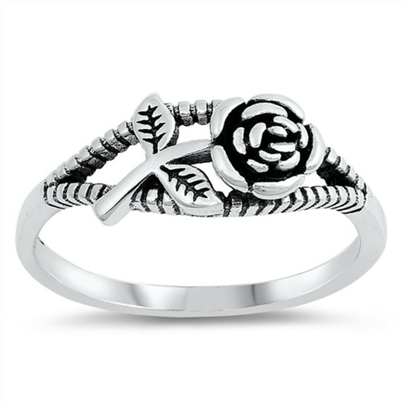 Oxidized Rose Flower Anniversary Love Ring .925 Sterling Silver Band Jewelry Female Male Size 6