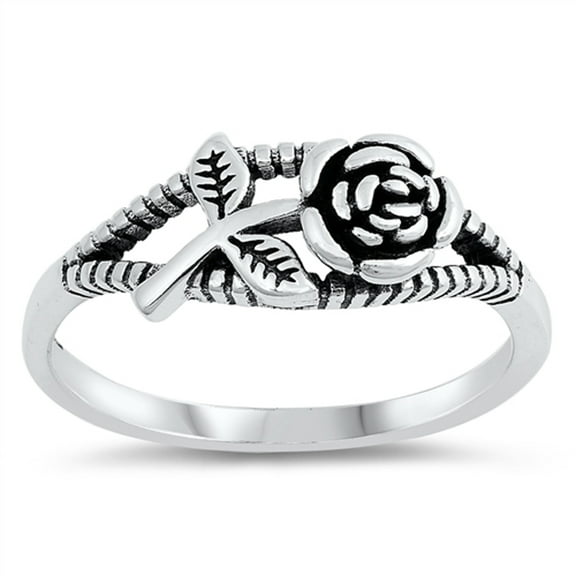 Oxidized Rose Flower Anniversary Love Ring .925 Sterling Silver Band Jewelry Female Male Size 8