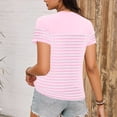 thumbnail image 5 of Htigea Womens Striped Short Sleeve Tops Casual Crewneck T Shirt Summer Loose Fit Pullover Tee Pink L, 5 of 6