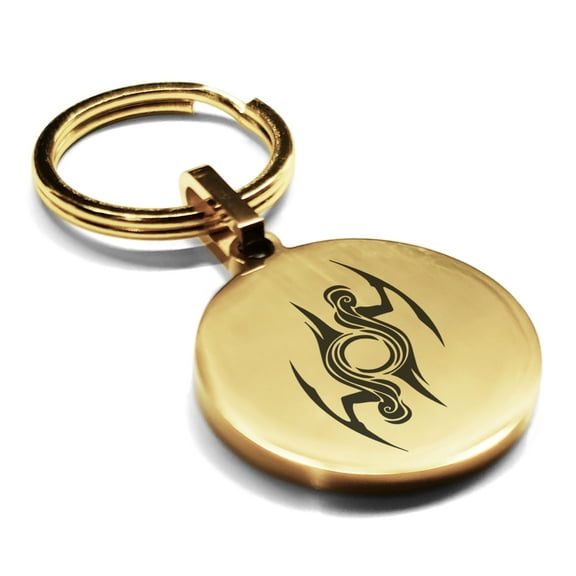 Stainless Steel Tribal Gemini Zodiac (Twins) Round Medallion Keychain Circle Ring