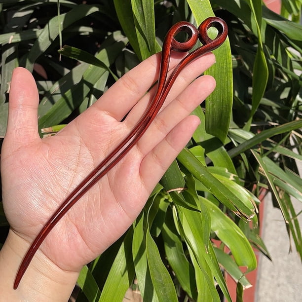 Horquilla antigua tallada en madera de sándalo rojo lobular, placa para el cabello, artesanías de madera pulida a mano, regalos antiguos de caoba