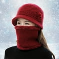 thumbnail image 3 of comerut Mother Winter Hat Scarf Set Bow-knot Neck Protection Solid Color Thicken Knitted Keep Warm Elastic Short Brim Skiing Hat Scarf Set Women Clothes Accessory, 3 of 8